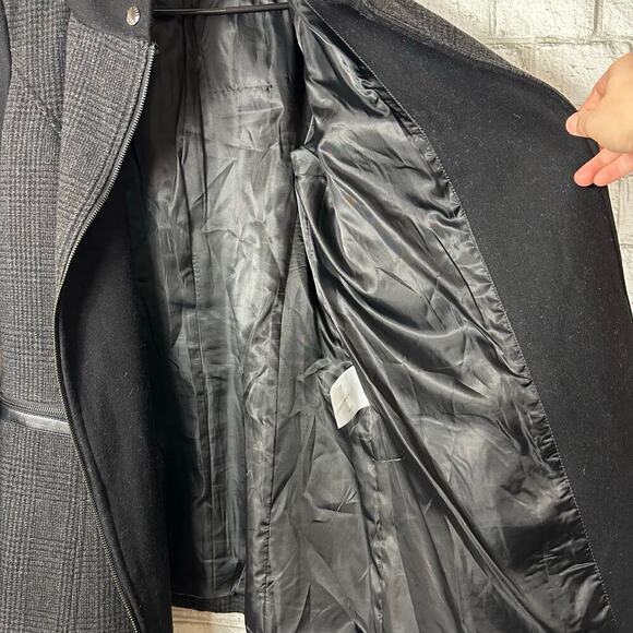 Michael Kors Coat Wool Plaid Asymmetrical Zip Hooded Neutral Preppy Black Gray 4 - Picture 11 of 11